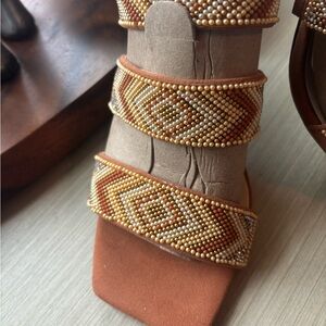 Jessica Simpson Ginger Cookie Supreme Microsuede trim & Heels with Gold Beading